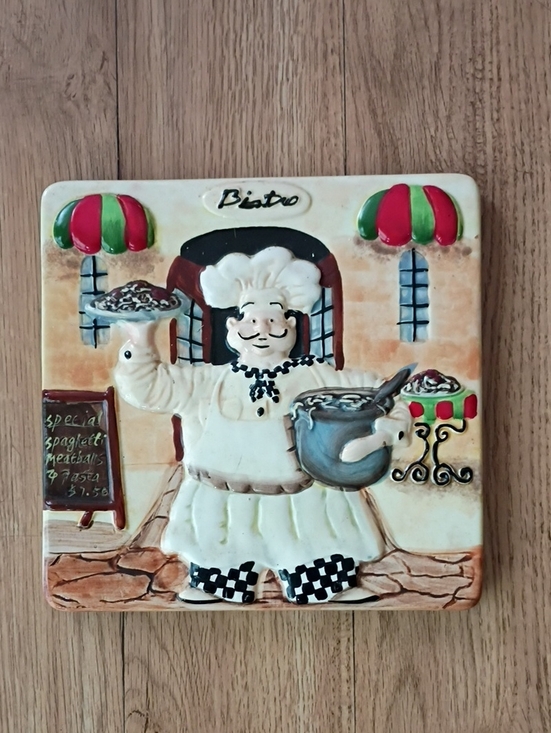 Other - Bistro Chef Wall Tile Plaque - Cream with Red & Green Accents